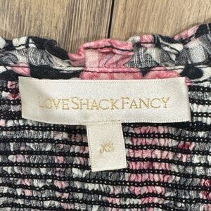 LoveShackFancy Pink, Black & White Floral Smocked Top